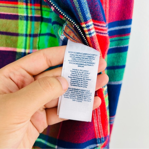 Chaps Denim Plaid Flannel Colorful Zip Up shirt Women Size S - Picture 12 of 14